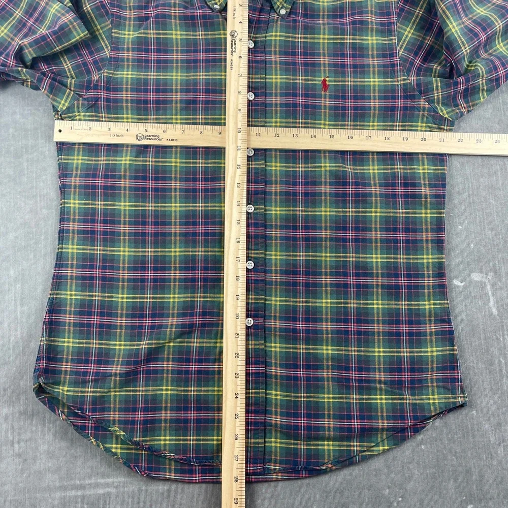 Polo Ralph Lauren Men M Green Plaid Button Down Shirt Custom Fit Pony Logo